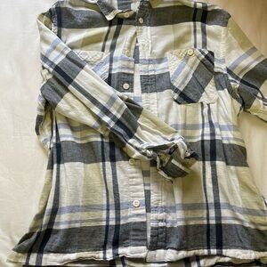 H&M Cream, Navy & Gray Plaid Button-Down Shirt